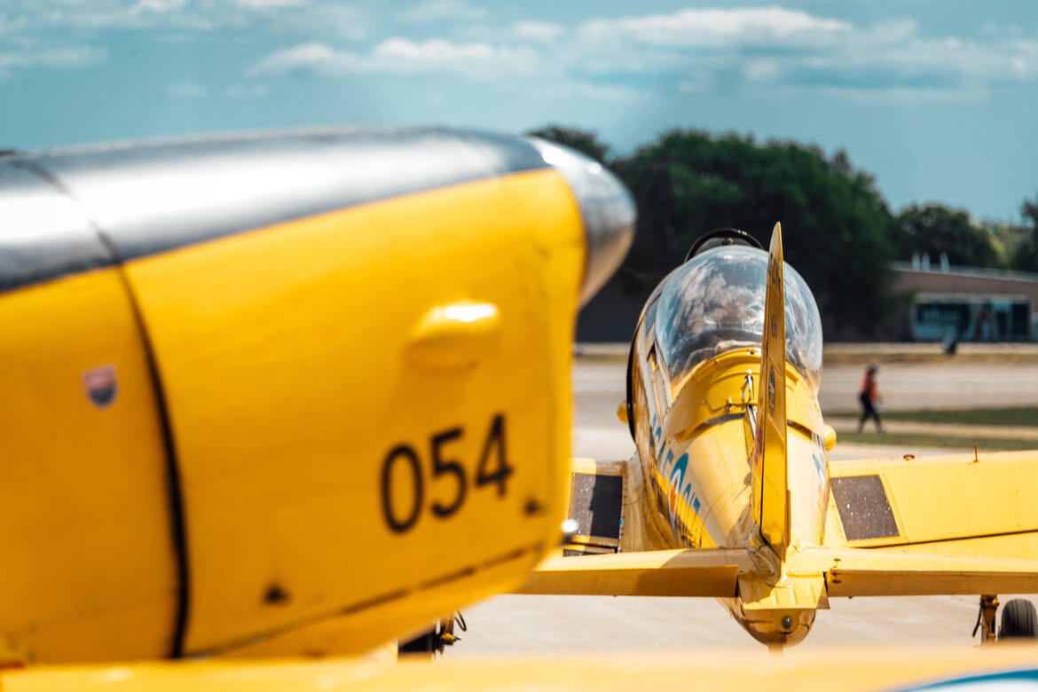 Both Chipmunks taxiing out of taxiway Papa Two. Image taken by AOPA photographer Jake Teague.
