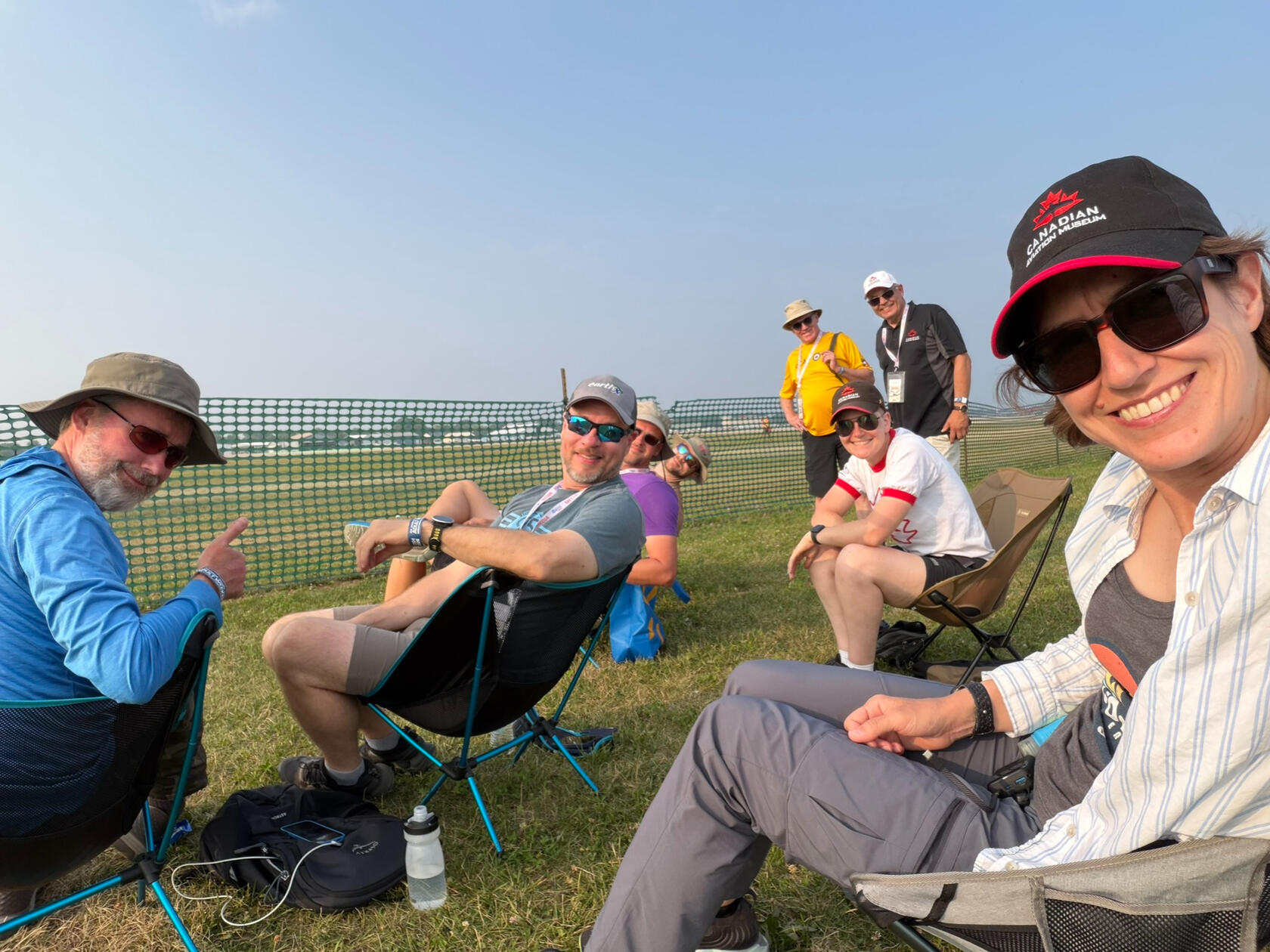 Watching landings at the Green Dot. Left to Right: Steve Thorne, Matt Glandfield, Dave Carrick, Thaddius Hogan, Tony Doucette, John Robinson, Lisa Corker & Katie Mack